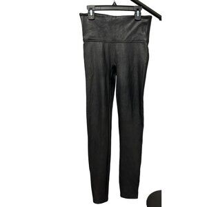 Spanx Womens Shiny Faux Leather Leggings Black Sz M